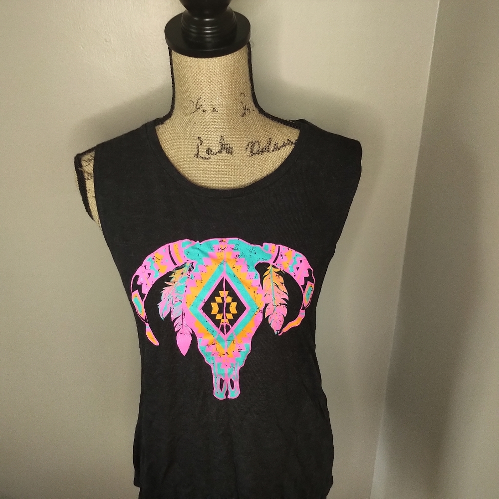 Neon Steer Skull Tank